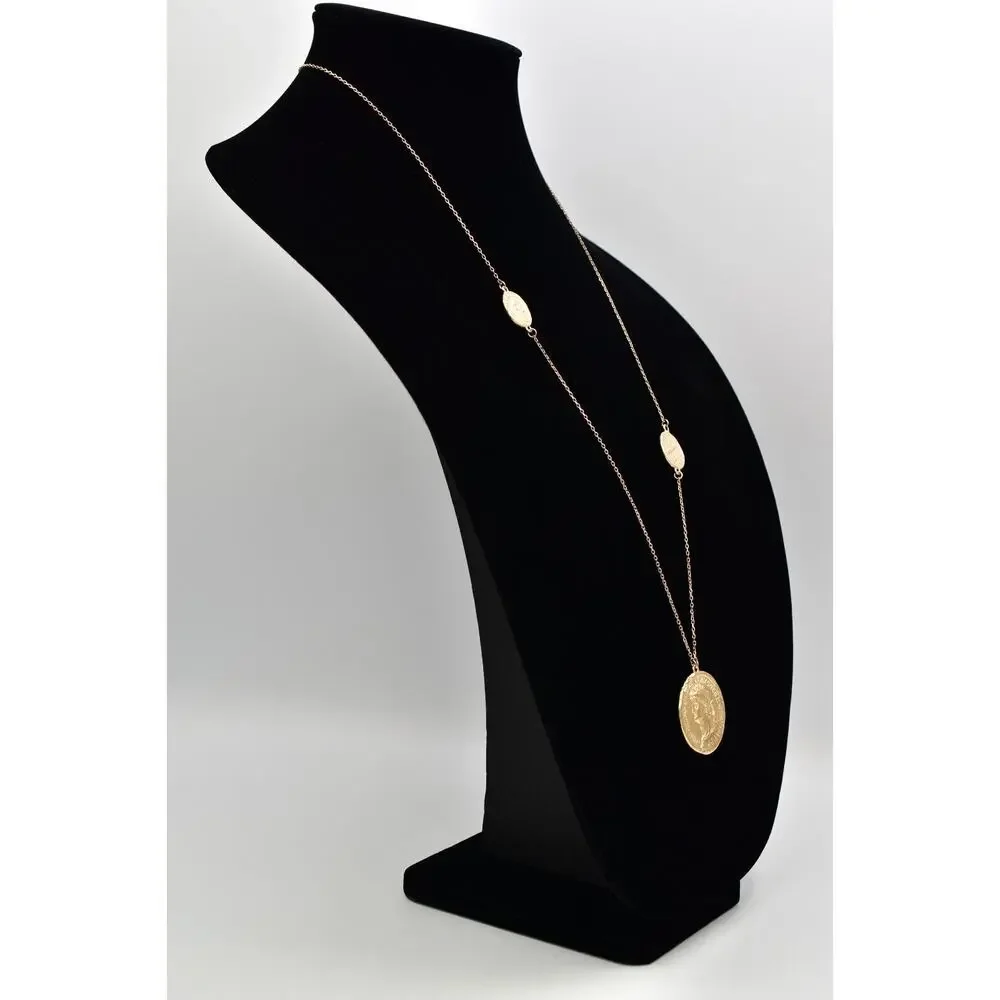 Jade & Jasper Vintage Coin Station Necklace Brushed Gold Satin Signed BinBL